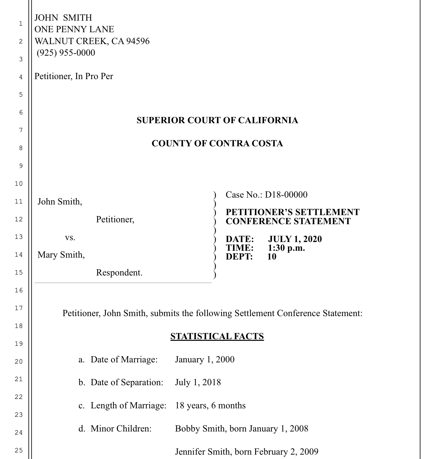 SETTLEMENT CONFERENCE STATEMENT Free Divorce